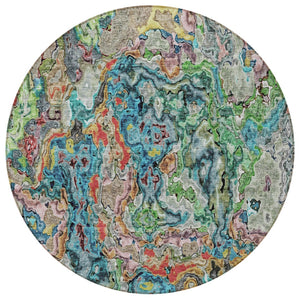 Homeroots 3' Beige Tan And Taupe Abstract Washable Area Rug For Indoor And Outdoor Spaces, Durable Design 8' Round Polyester 588458