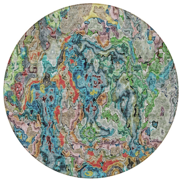 Homeroots 3' Beige Tan And Taupe Abstract Washable Area Rug For Indoor And Outdoor Spaces, Durable Design 8' Round Polyester 588458