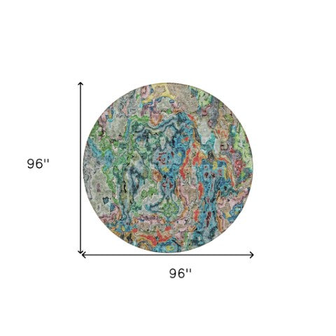 Homeroots 3' Beige Tan And Taupe Abstract Washable Area Rug For Indoor And Outdoor Spaces, Durable Design 8' Round Polyester 588458