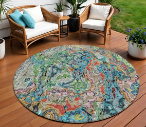 Homeroots 3' Beige Tan And Taupe Abstract Washable Area Rug For Indoor And Outdoor Spaces, Durable Design 8' Round Polyester 588458