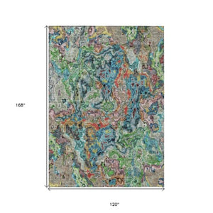 Homeroots 3' Beige Tan And Taupe Abstract Washable Area Rug For Indoor And Outdoor Spaces, Durable Design 10' X 14' Polyester 588461