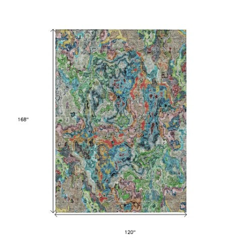 Homeroots 3' Beige Tan And Taupe Abstract Washable Area Rug For Indoor And Outdoor Spaces, Durable Design 10' X 14' Polyester 588461