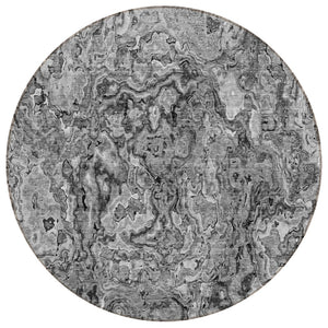 HomeRoots 5' Modern Abstract Gray Charcoal and Silver Washable Area Rug for Indoor and Outdoor Spaces 8' Round 588470