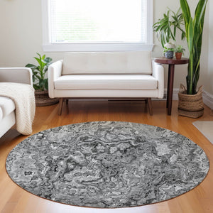Homeroots 3' Beige Tan And Taupe Abstract Washable Area Rug For Indoor And Outdoor Spaces, Durable Design 8' Round Polyester 588470