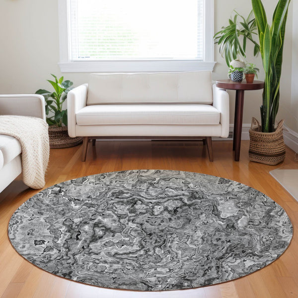 Homeroots 3' Beige Tan And Taupe Abstract Washable Area Rug For Indoor And Outdoor Spaces, Durable Design 8' Round Polyester 588470