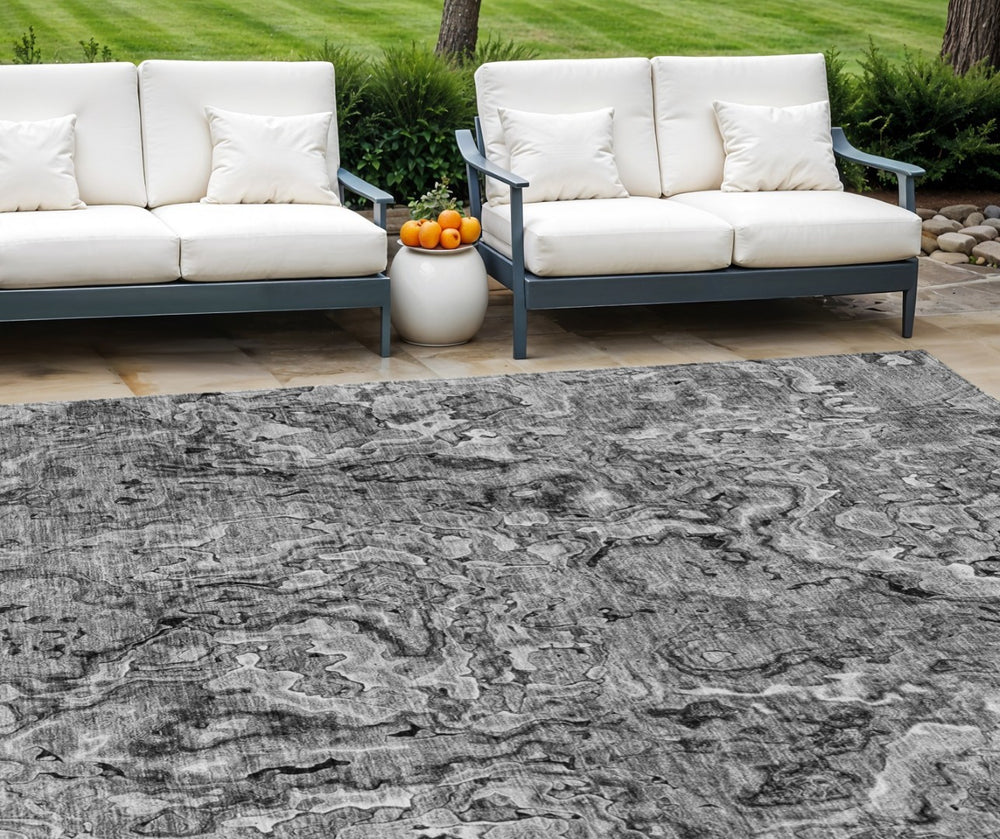 HomeRoots 9' Washable Abstract Area Rug in Gray, Charcoal, and Silver – Durable, Stylish for Indoor & Outdoor Use 9' X 12' 588472