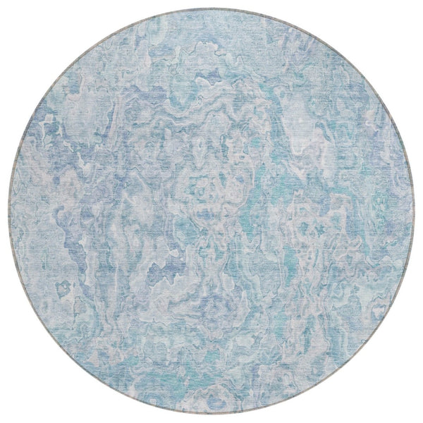 HomeRoots 5' Sky Blue and Denim Blue Abstract Area Rug - Stylish, Washable, Durable for Indoor & Outdoor Use 8' Round 588482