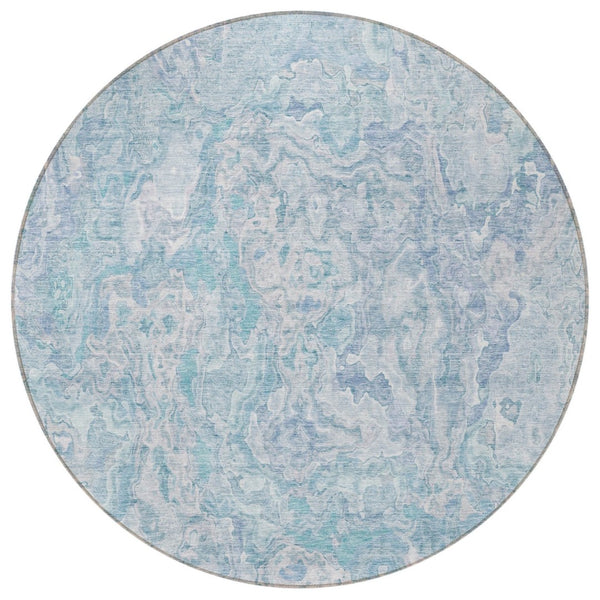 HomeRoots 5' Sky Blue and Denim Blue Abstract Area Rug - Stylish, Washable, Durable for Indoor & Outdoor Use 8' Round 588482