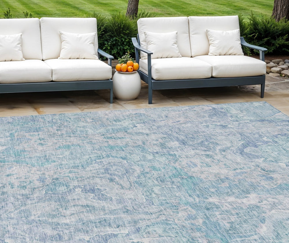 HomeRoots 9' Sky Blue and Denim Blue Abstract Washable Area Rug – Stylish, Durable Indoor-Outdoor Design! 9' X 12' 588484