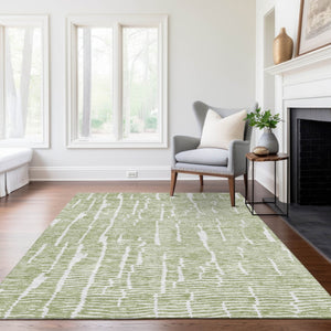 Homeroots 3' Artichoke Green And Ivory Abstract Washable Rug For Indoor And Outdoor Spaces, Stain-resistant Design 5' X 8' Polyester 588487