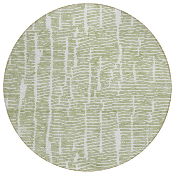 HomeRoots 5' Abstract Green and Ivory Washable Area Rug - Durable, Stain-Resistant Design for Indoor/Outdoor Use 8' Round 588488