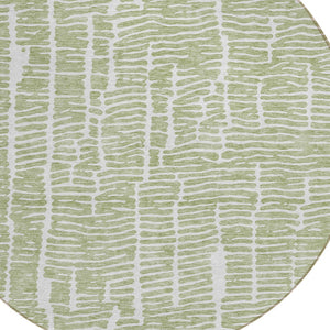 Homeroots 3' Artichoke Green And Ivory Abstract Washable Rug For Indoor And Outdoor Spaces, Stain-resistant Design 8' Round Polyester 588488