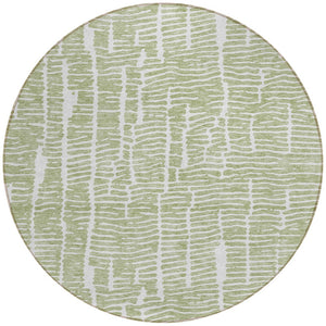 Homeroots 3' Artichoke Green And Ivory Abstract Washable Rug For Indoor And Outdoor Spaces, Stain-resistant Design 8' Round Polyester 588488