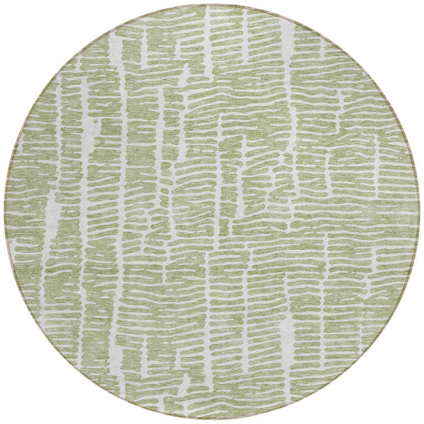 Homeroots 3' Artichoke Green And Ivory Abstract Washable Rug For Indoor And Outdoor Spaces, Stain-resistant Design 8' Round Polyester 588488