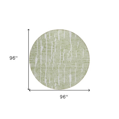Homeroots 3' Artichoke Green And Ivory Abstract Washable Rug For Indoor And Outdoor Spaces, Stain-resistant Design 8' Round Polyester 588488