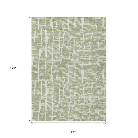 Homeroots 3' Artichoke Green And Ivory Abstract Washable Rug For Indoor And Outdoor Spaces, Stain-resistant Design 8' X 10' Polyester 588489