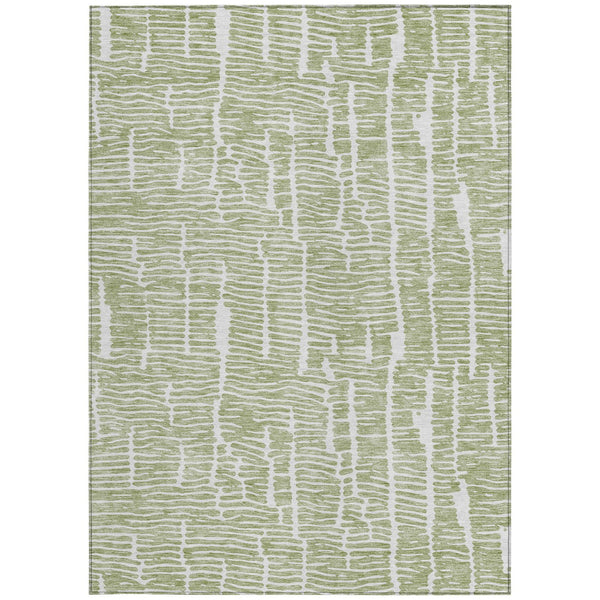 Homeroots 3' Artichoke Green And Ivory Abstract Washable Rug For Indoor And Outdoor Spaces, Stain-resistant Design 9' X 12' Polyester 588490