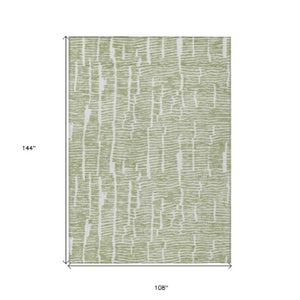 Homeroots 3' Artichoke Green And Ivory Abstract Washable Rug For Indoor And Outdoor Spaces, Stain-resistant Design 9' X 12' Polyester 588490