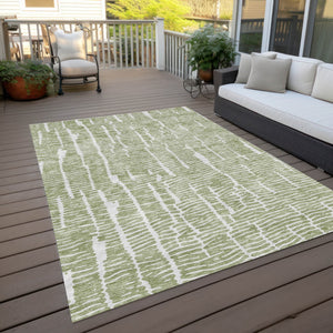 Homeroots 3' Artichoke Green And Ivory Abstract Washable Rug For Indoor And Outdoor Spaces, Stain-resistant Design 9' X 12' Polyester 588490