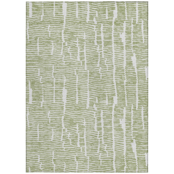 Homeroots 3' Artichoke Green And Ivory Abstract Washable Rug For Indoor And Outdoor Spaces, Stain-resistant Design 10' X 14' Polyester 588491