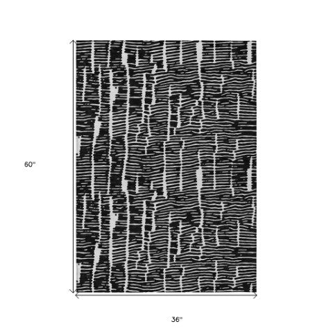 Homeroots 3' Artichoke Green And Ivory Abstract Washable Rug For Indoor And Outdoor Spaces, Stain-resistant Design 3' X 5' Polyester 588492