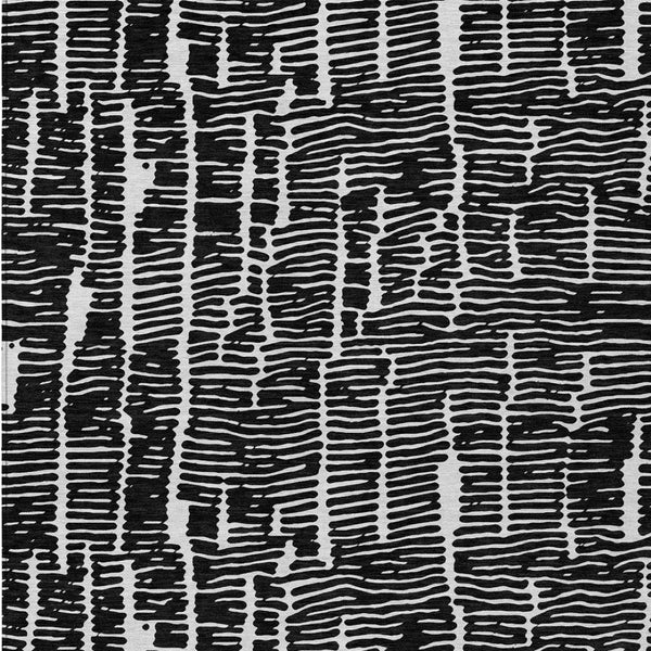 HomeRoots 5' Durable Black and Ivory Abstract Area Rug – Stylish, Washable Design for Indoor and Outdoor Use 5' X 8' 588493