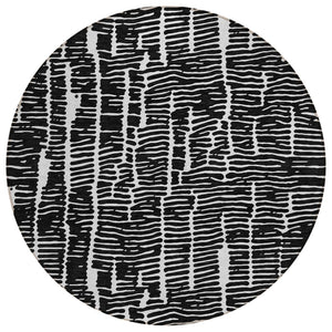 HomeRoots 5' Durable Black and Ivory Abstract Area Rug – Stylish, Washable Design for Indoor and Outdoor Use 8' Round 588494