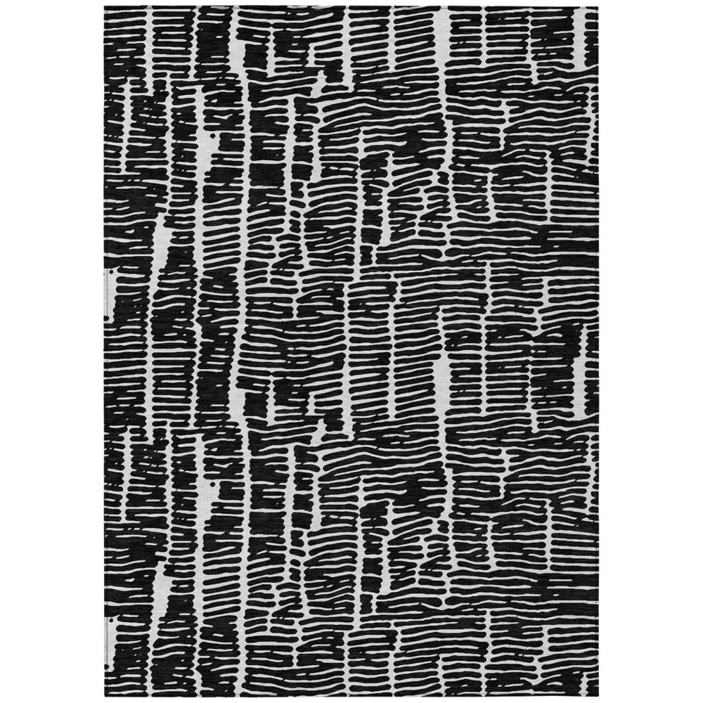 HomeRoots 9' Modern Black and Ivory Abstract Area Rug for Indoor and Outdoor Use - Stain-Resistant & Washable! 9' X 12' 588496