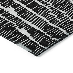 HomeRoots 9' Modern Black and Ivory Abstract Area Rug for Indoor and Outdoor Use - Stain-Resistant & Washable! 9' X 12' 588496