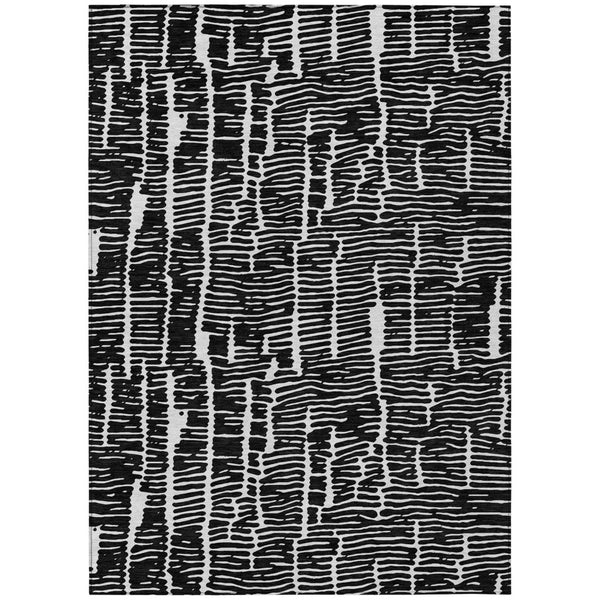 HomeRoots 5' Durable Black and Ivory Abstract Area Rug – Stylish, Washable Design for Indoor and Outdoor Use 10' X 14' 588497
