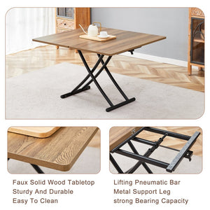 English Elm Table and Chair Set Adjustable Height Mdf Wood Grain Top with Four Linen Dining Chairs Black,Natural Wood W1151S03768