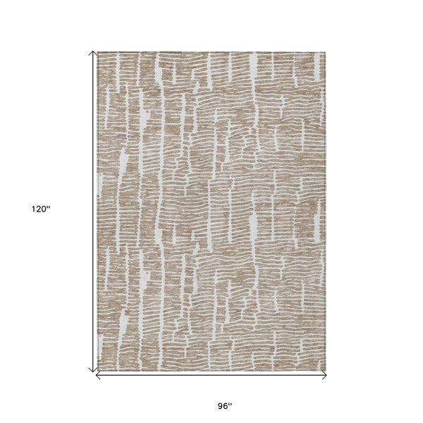 HomeRoots 5' Brown and Ivory Abstract Washable Area Rug – Perfect for Indoor Comfort and Outdoor Durability! 8' X 10' 588501