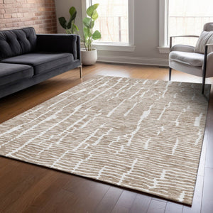 HomeRoots 5' Brown and Ivory Abstract Washable Area Rug – Perfect for Indoor Comfort and Outdoor Durability! 8' X 10' 588501