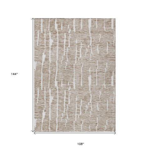 Homeroots 3' Artichoke Green And Ivory Abstract Washable Rug For Indoor And Outdoor Spaces, Stain-resistant Design 9' X 12' Polyester 588502