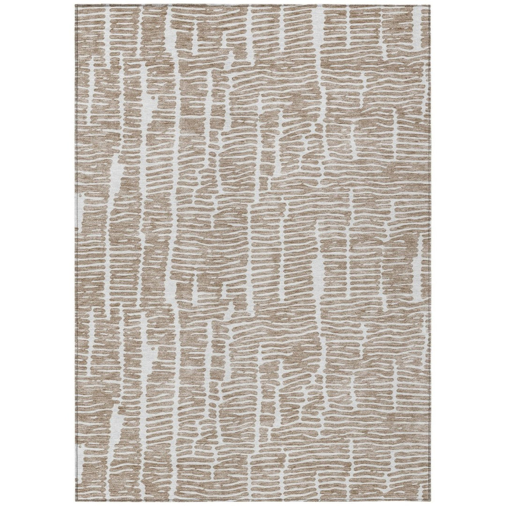 HomeRoots 5' Brown and Ivory Abstract Washable Area Rug – Perfect for Indoor Comfort and Outdoor Durability! 10' X 14' 588503