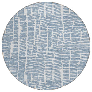 HomeRoots 5' Blue and Ivory Abstract Indoor-Outdoor Area Rug - Stylish, Durable, Washable, and Family-Friendly Design 8' Round 588506