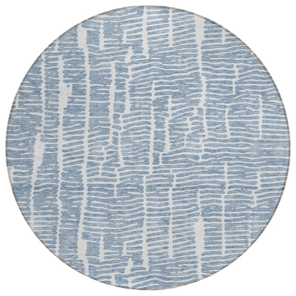 HomeRoots 5' Blue and Ivory Abstract Indoor-Outdoor Area Rug - Stylish, Durable, Washable, and Family-Friendly Design 8' Round 588506