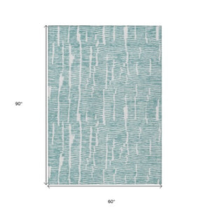 Homeroots 3' Artichoke Green And Ivory Abstract Washable Rug For Indoor And Outdoor Spaces, Stain-resistant Design 5' X 8' Polyester 588517