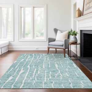 Homeroots 3' Artichoke Green And Ivory Abstract Washable Rug For Indoor And Outdoor Spaces, Stain-resistant Design 5' X 8' Polyester 588517