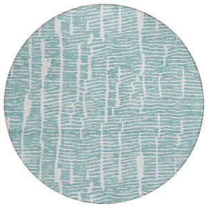 HomeRoots 5' Teal Blue and Ivory Abstract Area Rug - Stylish, Durable, Washable for Indoor and Outdoor Use 8' Round 588518