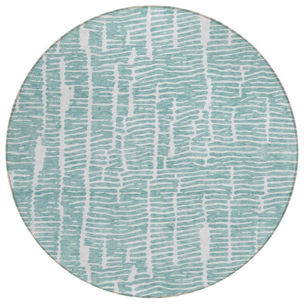 HomeRoots 5' Teal Blue and Ivory Abstract Area Rug - Stylish, Durable, Washable for Indoor and Outdoor Use 8' Round 588518