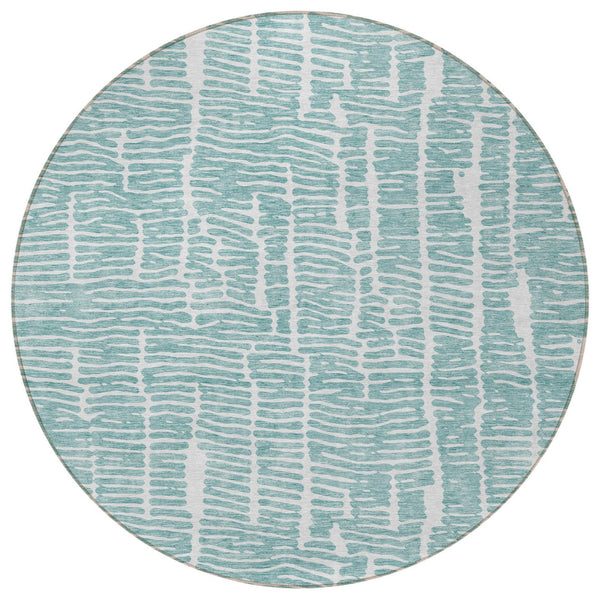 Homeroots 3' Artichoke Green And Ivory Abstract Washable Rug For Indoor And Outdoor Spaces, Stain-resistant Design 8' Round Polyester 588518