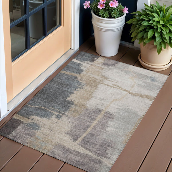 Homeroots 3' Gray Charcoal And Beige Abstract Washable Area Rug For Indoor And Outdoor Spaces, Easy Care 3' X 5' Polyester 588522