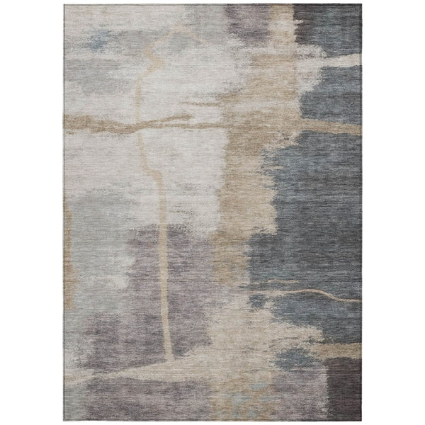 Homeroots 3' Gray Charcoal And Beige Abstract Washable Area Rug For Indoor And Outdoor Spaces, Easy Care 5' X 8' Polyester 588523