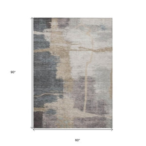 Homeroots 3' Gray Charcoal And Beige Abstract Washable Area Rug For Indoor And Outdoor Spaces, Easy Care 5' X 8' Polyester 588523
