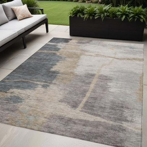 Homeroots 3' Gray Charcoal And Beige Abstract Washable Area Rug For Indoor And Outdoor Spaces, Easy Care 5' X 8' Polyester 588523
