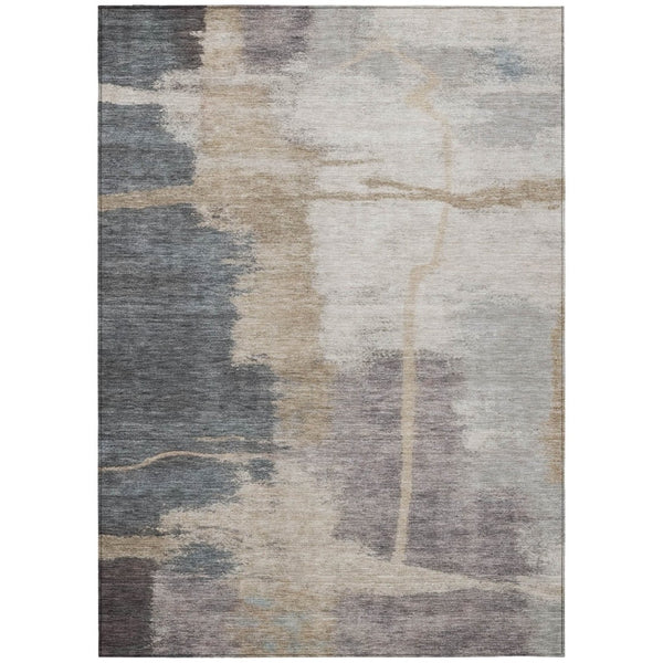 HomeRoots 5' Modern Abstract Gray Charcoal and Beige Washable Area Rug for Indoor and Outdoor Spaces 5' X 8' 588523