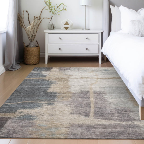 Homeroots 3' Gray Charcoal And Beige Abstract Washable Area Rug For Indoor And Outdoor Spaces, Easy Care 5' X 8' Polyester 588523