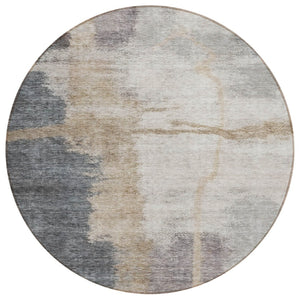HomeRoots 5' Modern Abstract Gray Charcoal and Beige Washable Area Rug for Indoor and Outdoor Spaces 8' Round 588524
