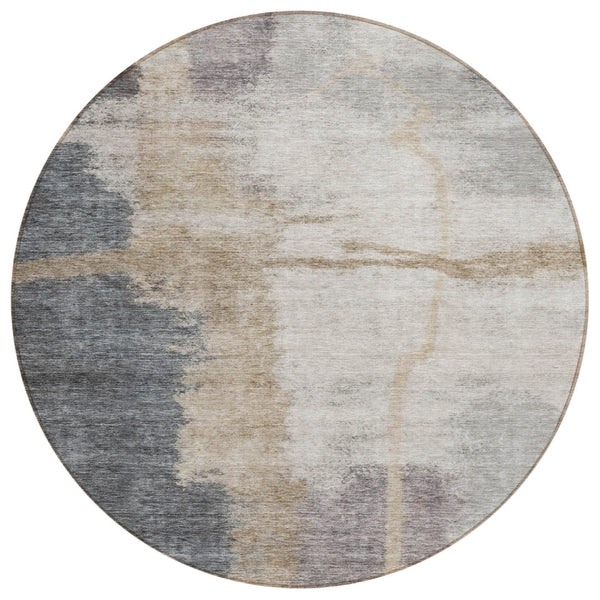 HomeRoots 5' Modern Abstract Gray Charcoal and Beige Washable Area Rug for Indoor and Outdoor Spaces 8' Round 588524